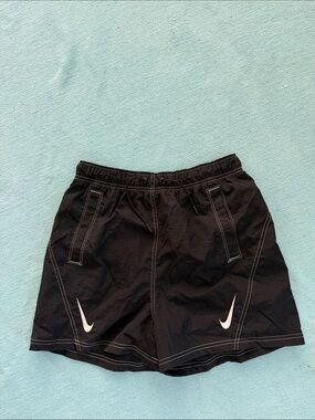 Nike Black Athletic Shorts with White Swoosh Accents S
